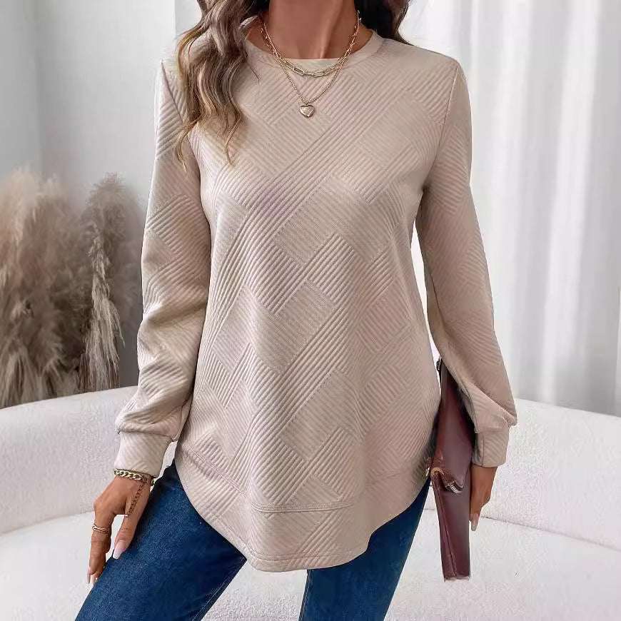 Women's Crew Neck Casual Long Sleeve Shirt - CanvasSphere #