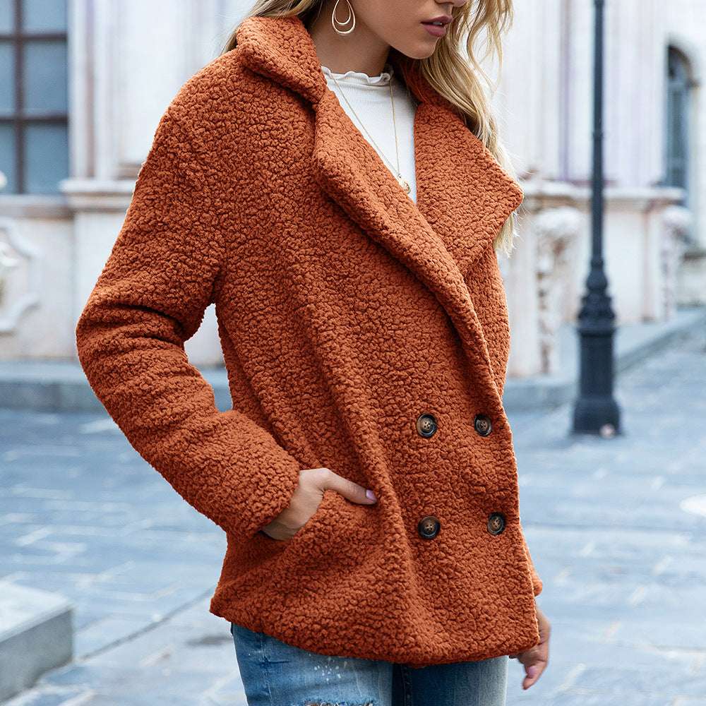 Loose Lapel Fluffy Coat Winter Button Jacket Cardigan Outwear For Women Clothing - CanvasSphere #