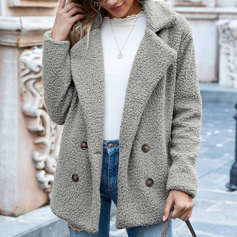 Loose Lapel Fluffy Coat Winter Button Jacket Cardigan Outwear For Women Clothing - CanvasSphere #