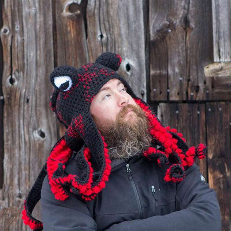 New Adult Hat Tricky And Funny Octopus Headgear Handmade Crochet Woolen Hat - CanvasSphere #