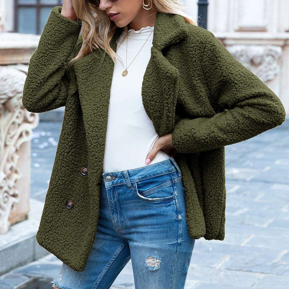 Loose Lapel Fluffy Coat Winter Button Jacket Cardigan Outwear For Women Clothing - CanvasSphere #