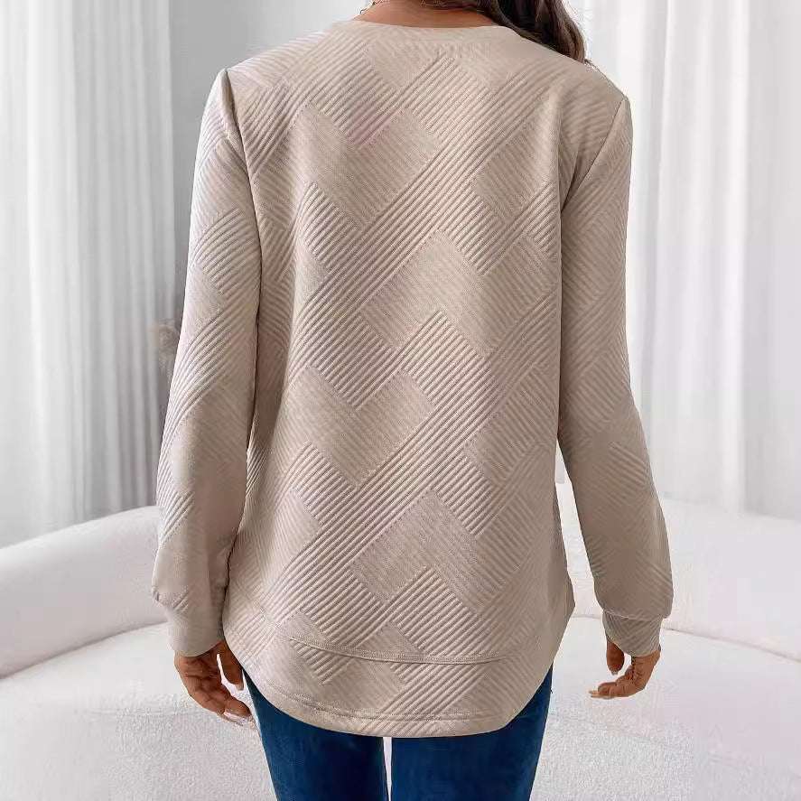 Women's Crew Neck Casual Long Sleeve Shirt - CanvasSphere #