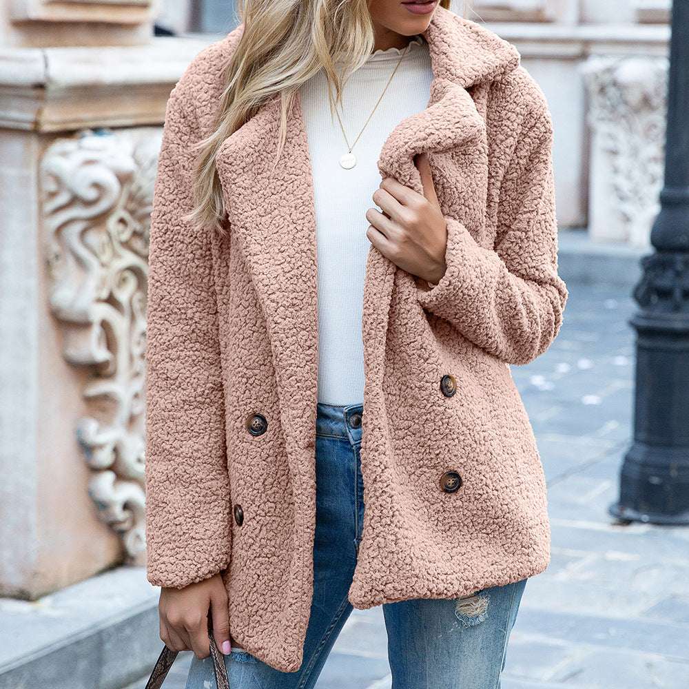 Loose Lapel Fluffy Coat Winter Button Jacket Cardigan Outwear For Women Clothing - CanvasSphere #