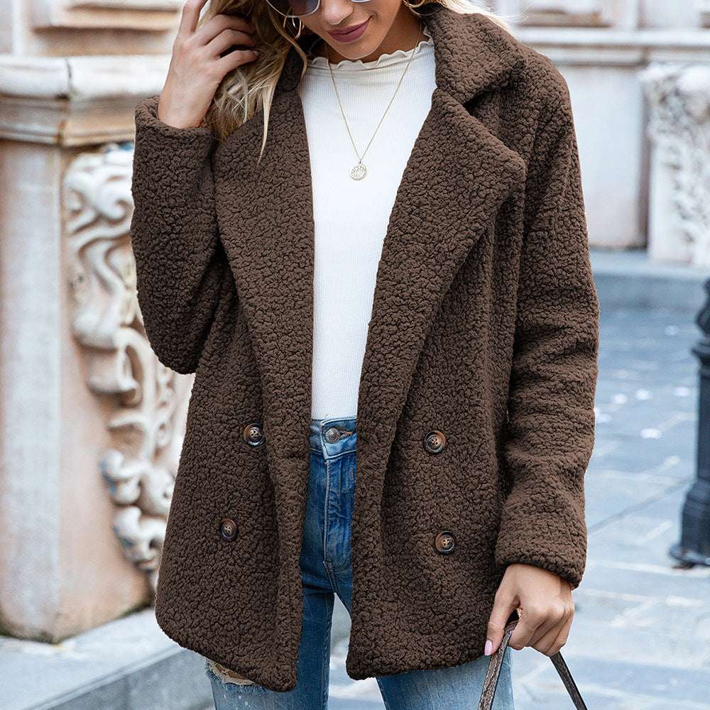 Loose Lapel Fluffy Coat Winter Button Jacket Cardigan Outwear For Women Clothing - CanvasSphere #