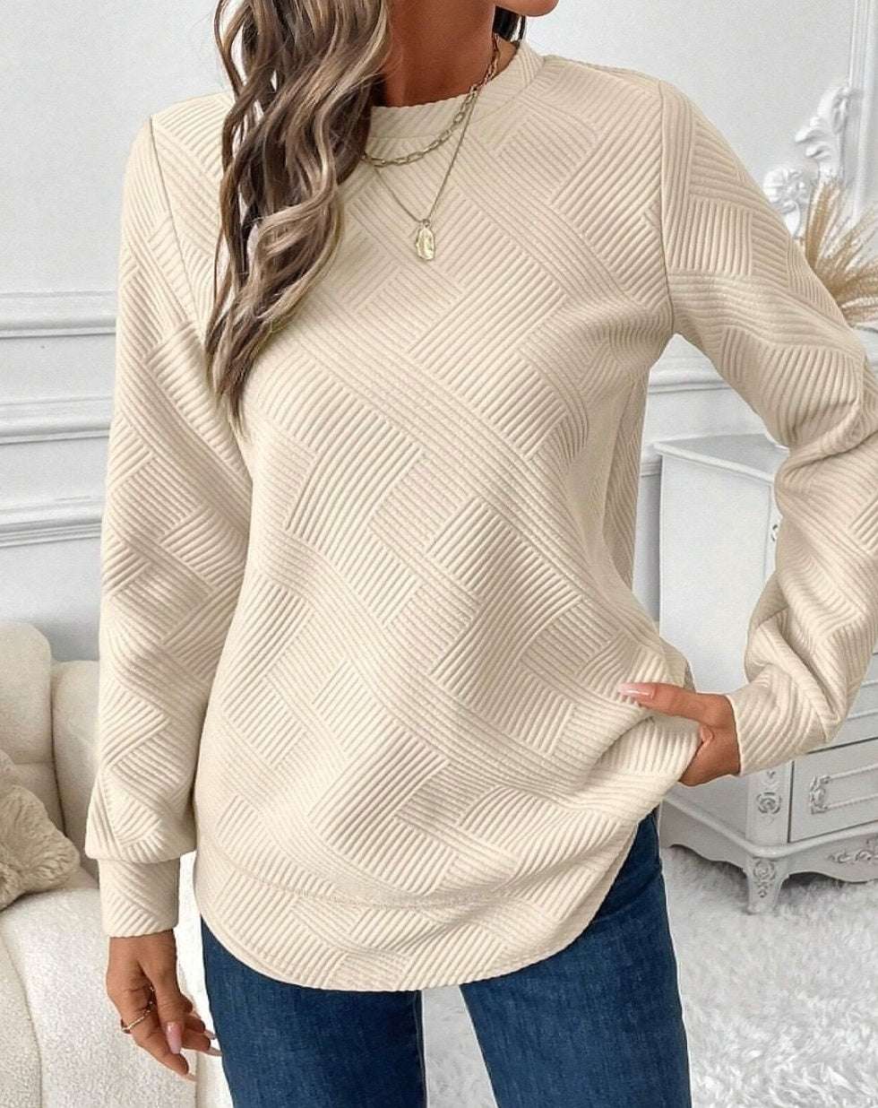 Women's Crew Neck Casual Long Sleeve Shirt - CanvasSphere #