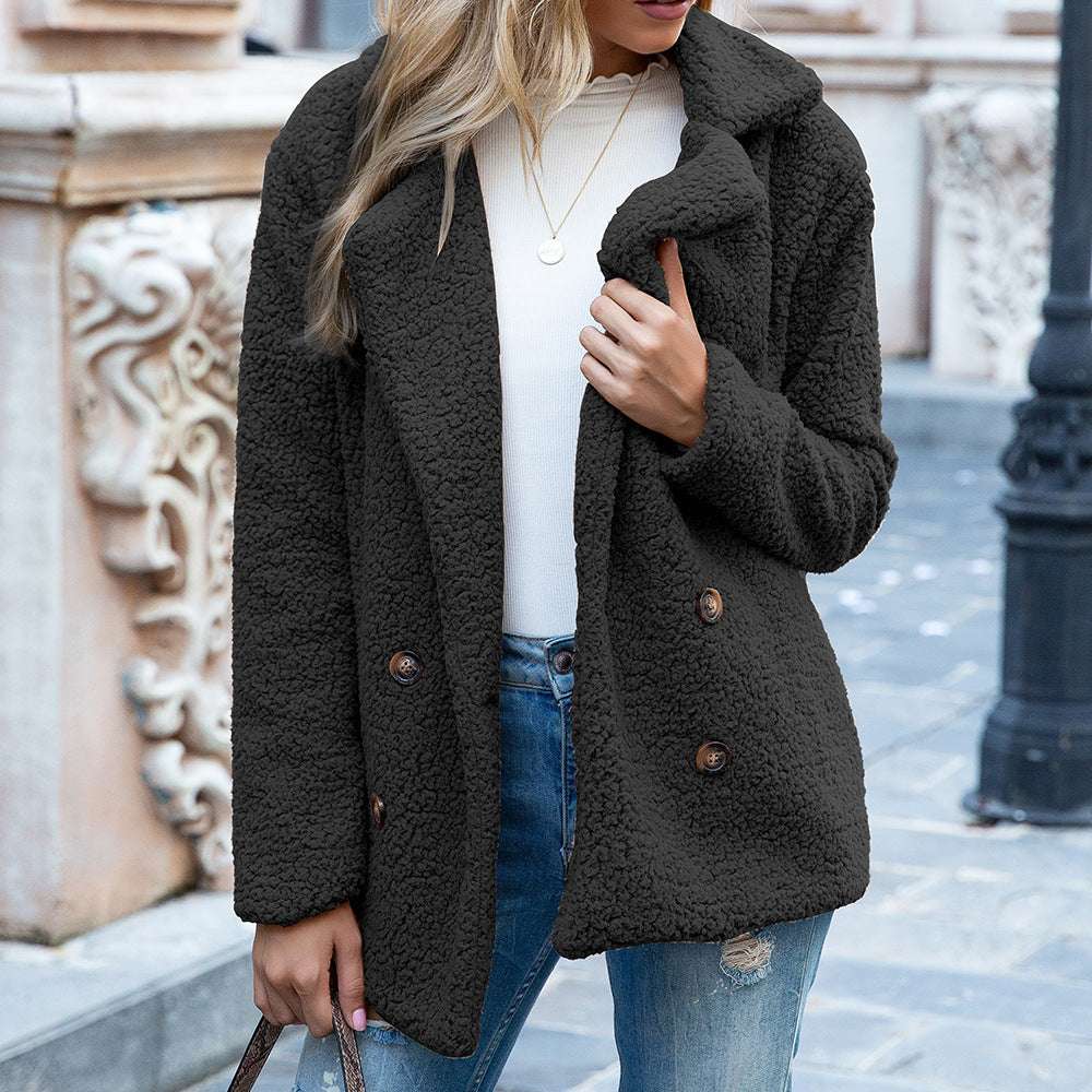 Loose Lapel Fluffy Coat Winter Button Jacket Cardigan Outwear For Women Clothing - CanvasSphere #