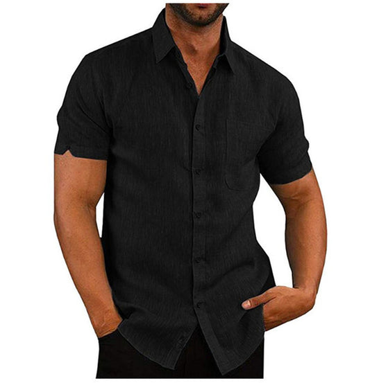 Men Short Sleeve Summer Solid Shirts Casual Loose Tops Tee - CanvasSphere #