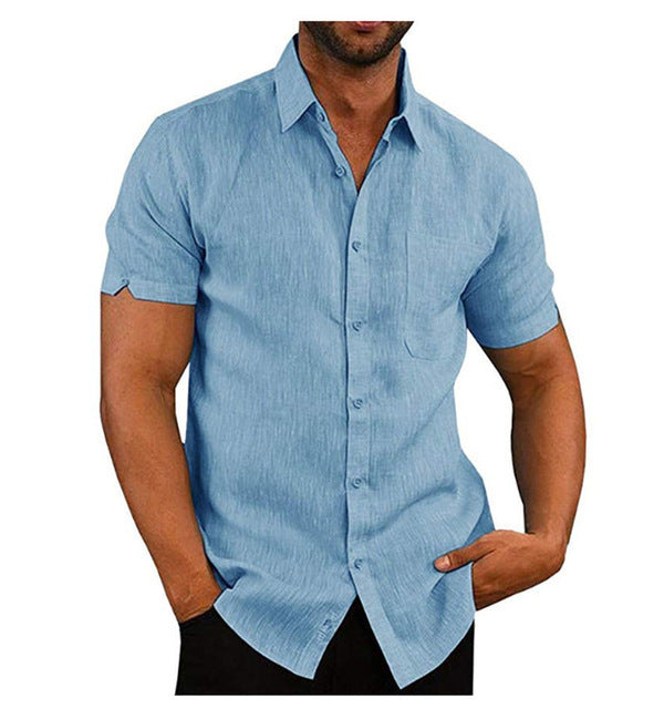 Men Short Sleeve Summer Solid Shirts Casual Loose Tops Tee - CanvasSphere #