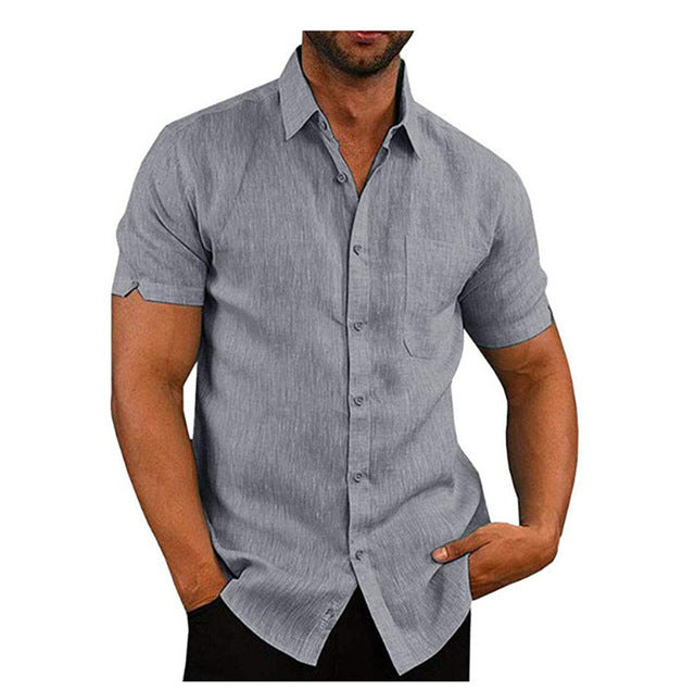 Men Short Sleeve Summer Solid Shirts Casual Loose Tops Tee - CanvasSphere #