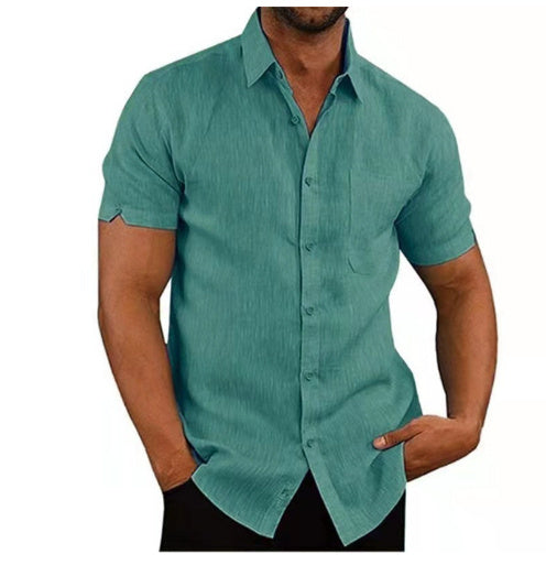 Men Short Sleeve Summer Solid Shirts Casual Loose Tops Tee - CanvasSphere #