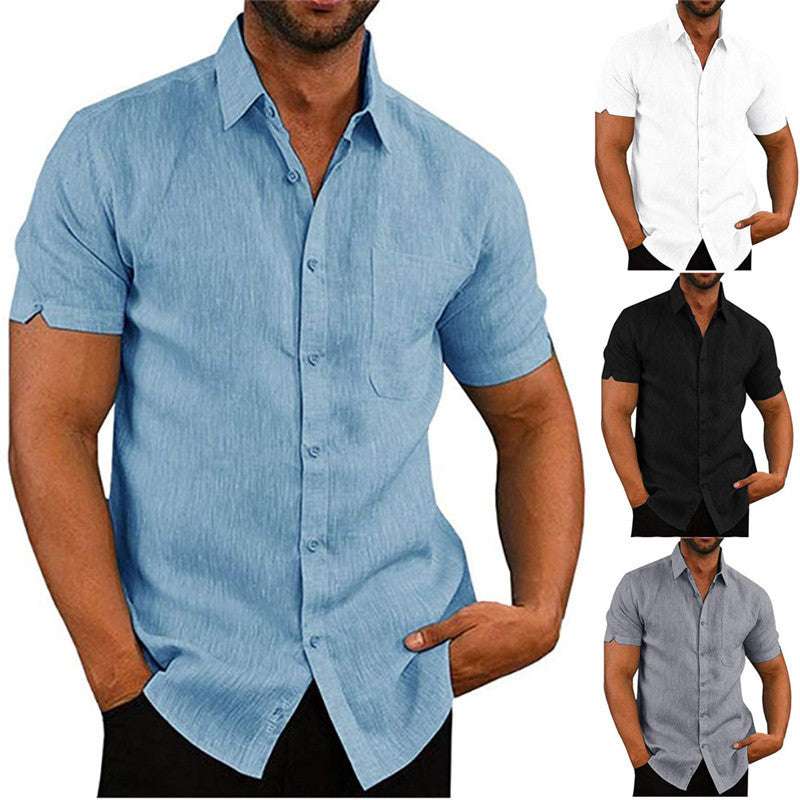 Men Short Sleeve Summer Solid Shirts Casual Loose Tops Tee - CanvasSphere #