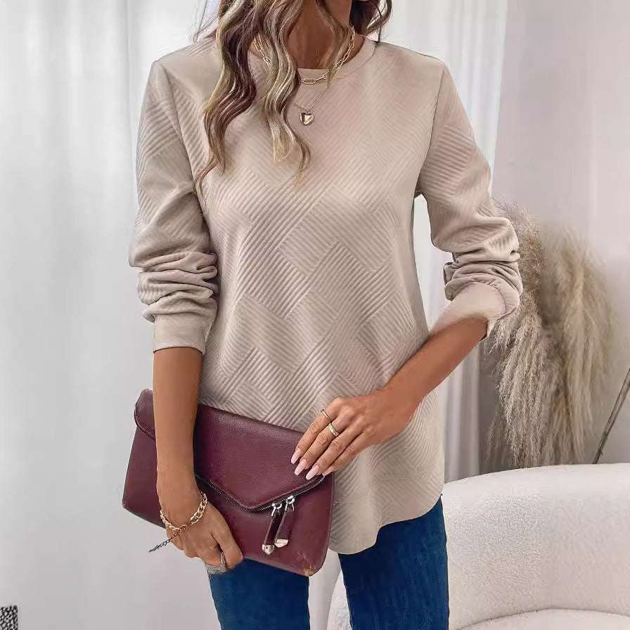 Women's Crew Neck Casual Long Sleeve Shirt - CanvasSphere #