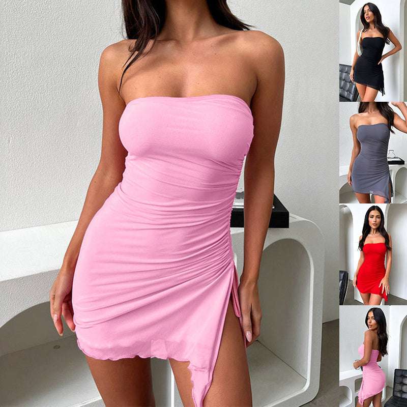 Y2K Tube-top Split Dress Summer Ins Fashion Backless Short Dresses For Women - CanvasSphere #